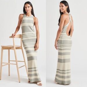 NWT SPLENDID Coco Metallic Stripe Knit Maxi Dress In Grey Sz S